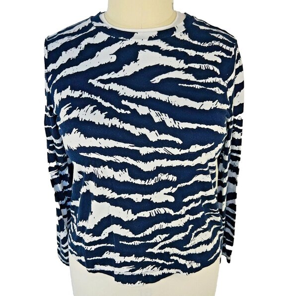 LOFT Tops - LOFT Shirt Blouse Womens XXL Navy White Abstract Tiger Print Long Sleeve Tee